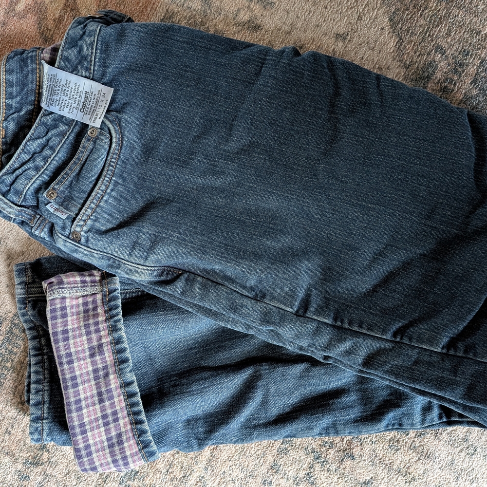 Carhartt Women's Boot Cut Jeans - Dark Blue with Plaid Cuff